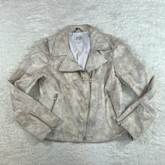Freda faux snakeskin cream moto jacket, T3 or L - Picture 3 of 11